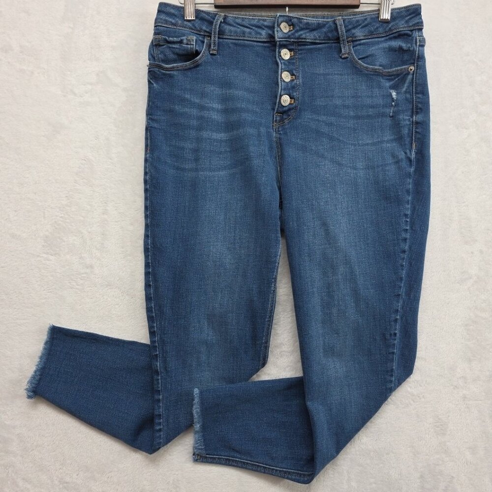 Old Navy Rockstar Super Skinny Ankle Mid Rise Jeans Button Fly Frayed Hem Sz 14